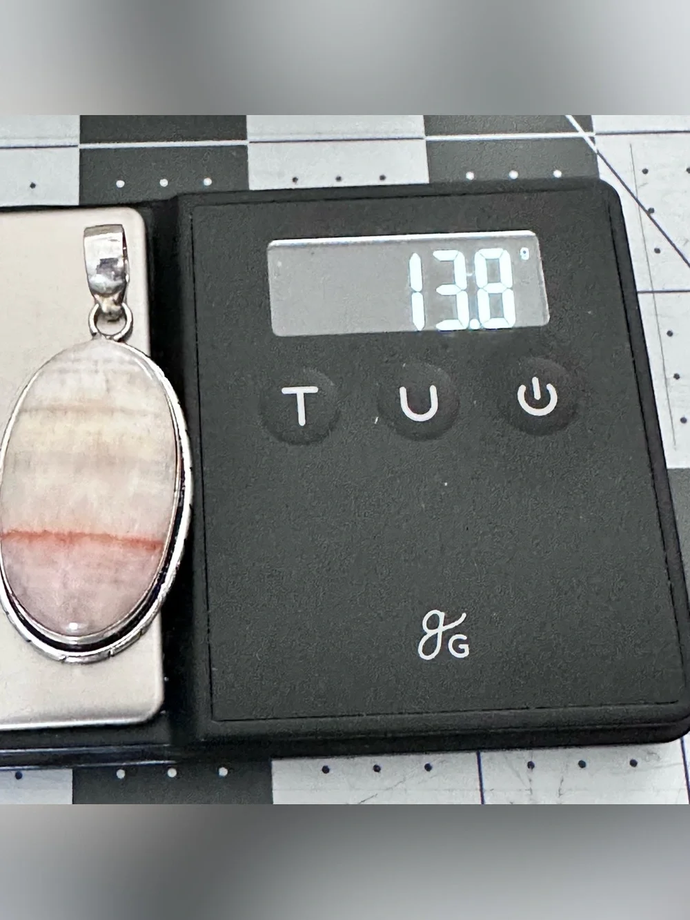 Artisan CALCITE Oval Cream and White Stone Pendant Necklace